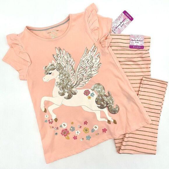 TOMMY BAHAMA Girls Two Piece Set T-Shirt Leggings Ruffle Sequins Unicorn 4 NWT